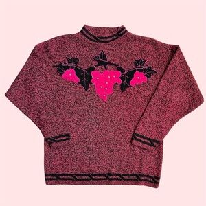 Vintage 80s 90s Créations Grapes Embroidery Knit Crewneck Small